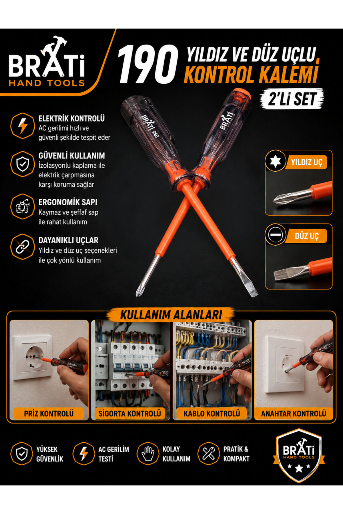 190 Yıldız ve Düz Uçlu Kontrol Kalemi 2'li Set