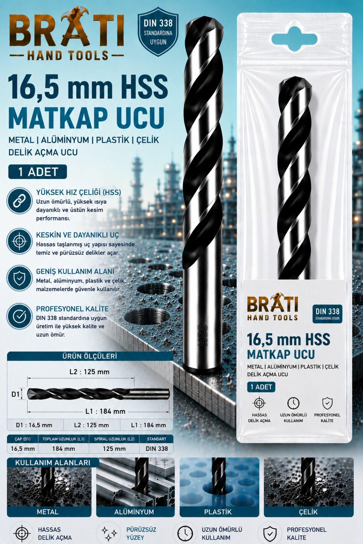 16,5 Mm Hss Matkap Ucu 1 ADET Metal Ahşap Plastik Delme Uç Delik Açma Uçları
