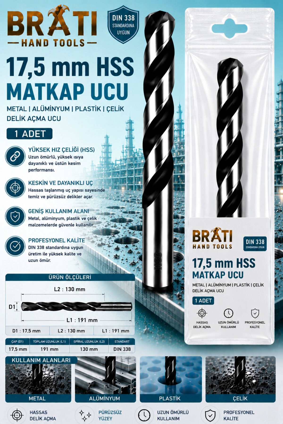 17,5 Mm Hss Matkap Ucu Paket Metal Alüminyum Ahşap Çelik Plasstik Delme Uçları 1 ADET