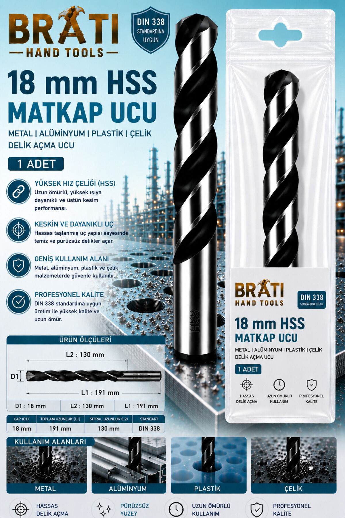 18 Mm Hss Matkap Ucu 1 Adet Ahşap Plastik Çelik Metal Delme Uç Delik Açma Uçları