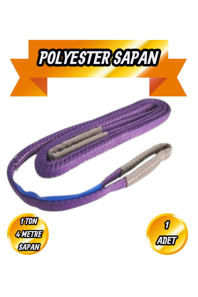 Polyester Sapan Mor Renk 1 Ton 4 Metre Sağlam Yük Kaldırma Taşıma İndirme Halat Spanzet
