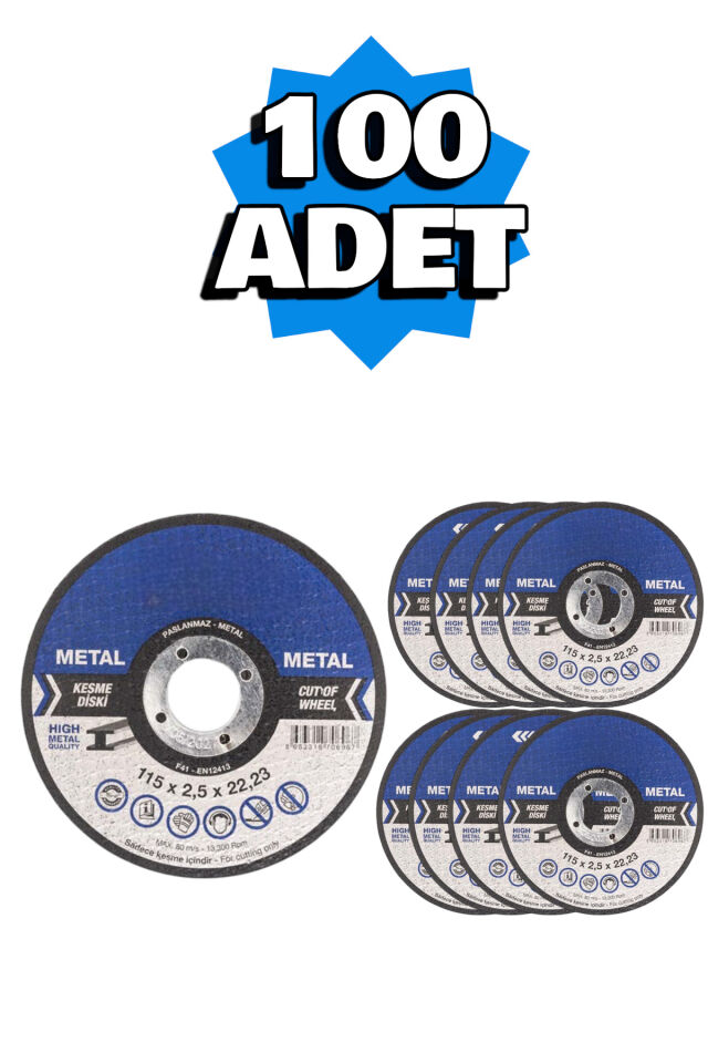 115X2,5 Metal Kesme Taşı 100 Adet Spiral Taşlama Demir Kesme İnox Kesici Kesme Diski 115x2,5x22,23