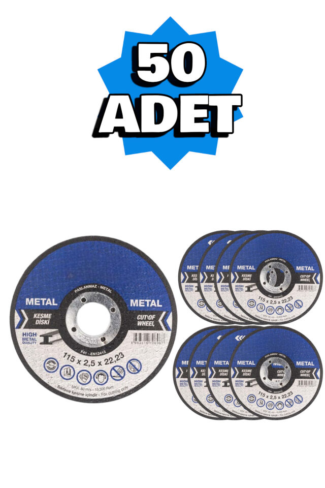115X2,5 Metal Kesme Taşı 50 Adet Spiral Inox Demir Kesici Diski Demir Kesme Disk 115x2,5x22,23