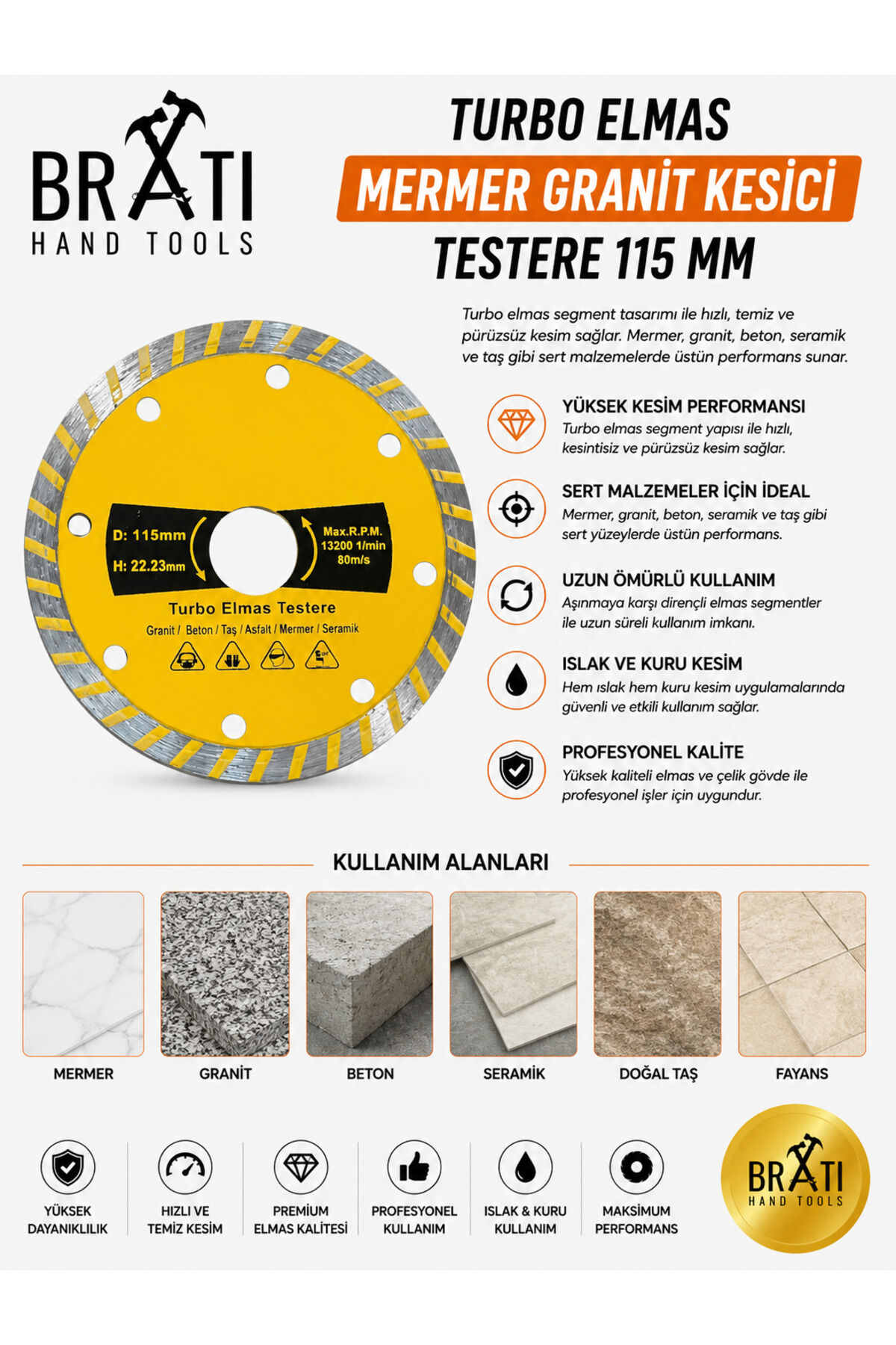 Turbo Elmas Mermer Granit Kesici Testere 115 mm