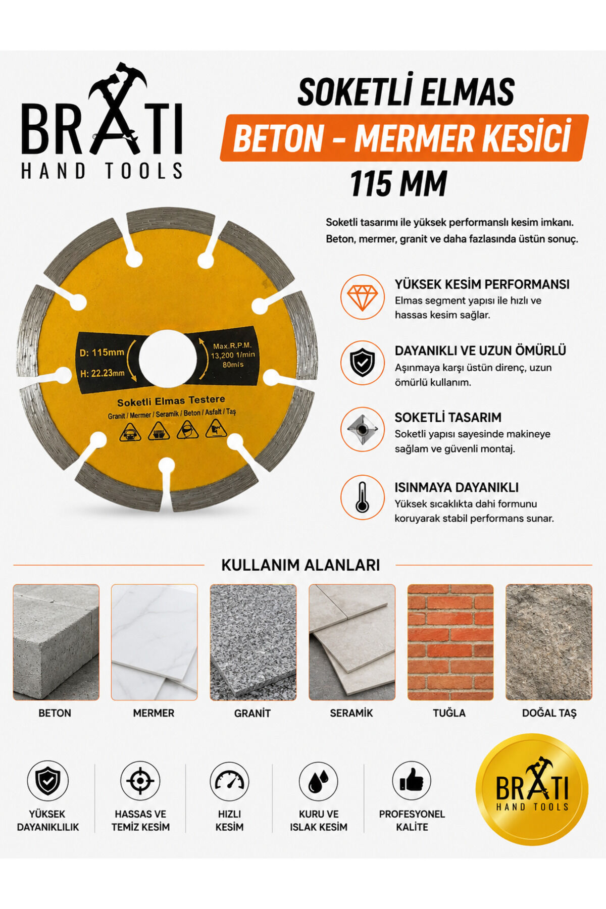 Soketli Elmas Beton-Mermer Kesici 115Mm