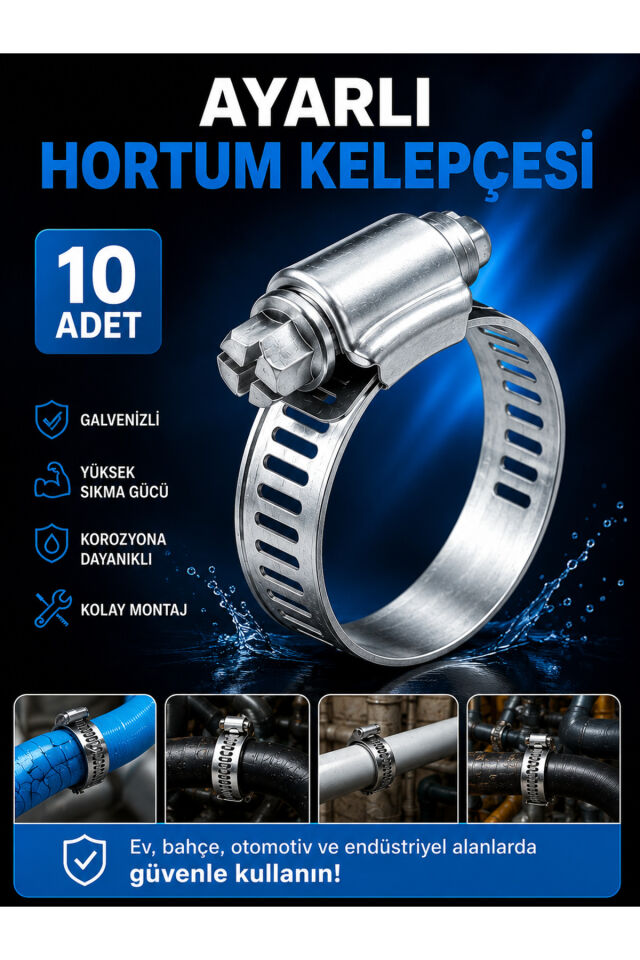 Ayarlı Hortum Kelepçesi Ayarlı 28x48 mm Galvenizli Boru Metal Kelepçe Ayarlanabilir Klips 10 ADET