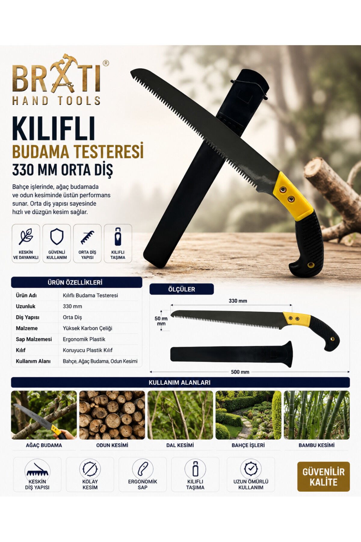 Kılıflı Budama Testeresi 330 Mm Orta Diş