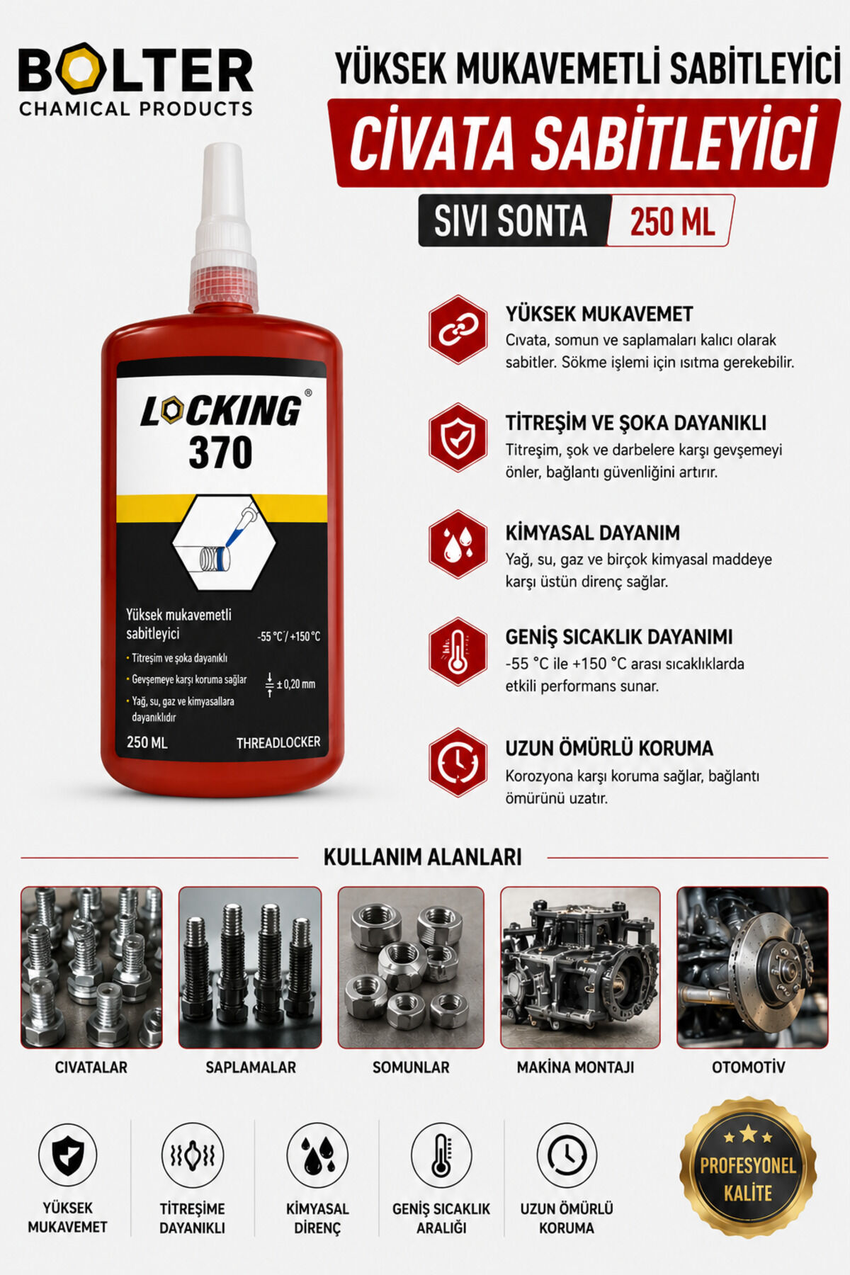 LOCKING 370 Yüksek Mukavemetli Sabitleyici CİVATA SABİTLEYİCİ -250 ml