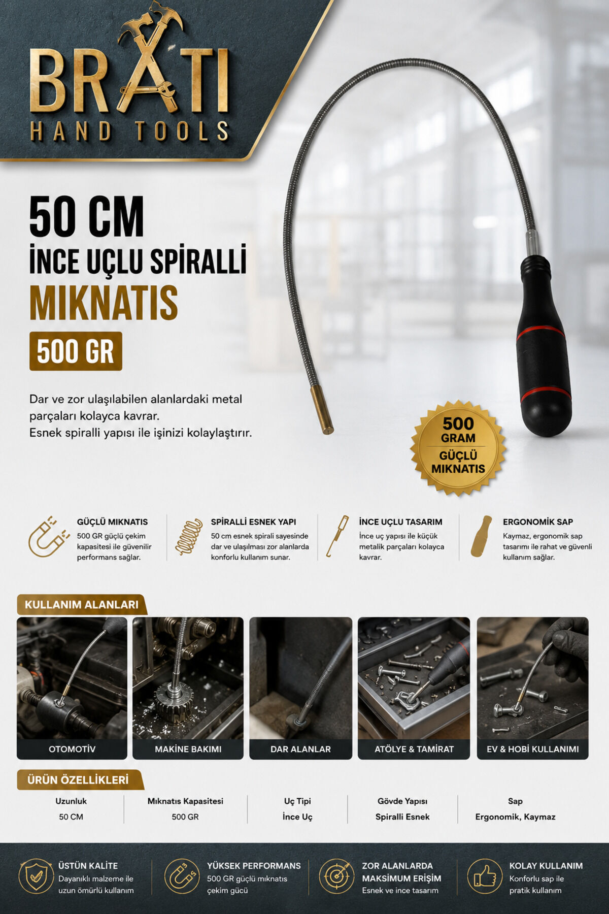 50 CM İnce Uçlu Spiralli Mıknatıs 500 GR