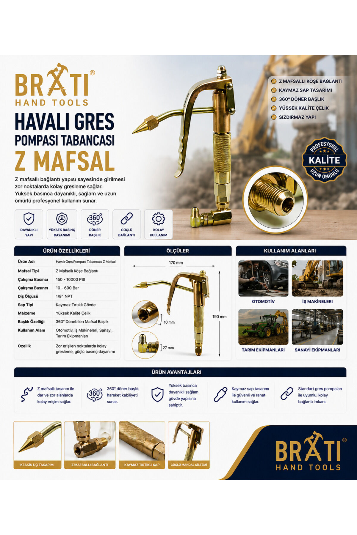 Z Mafsallı Havalı Çelik Pnömatik Yağlama Makinesi Gres Gresleme Tabancası Pompası