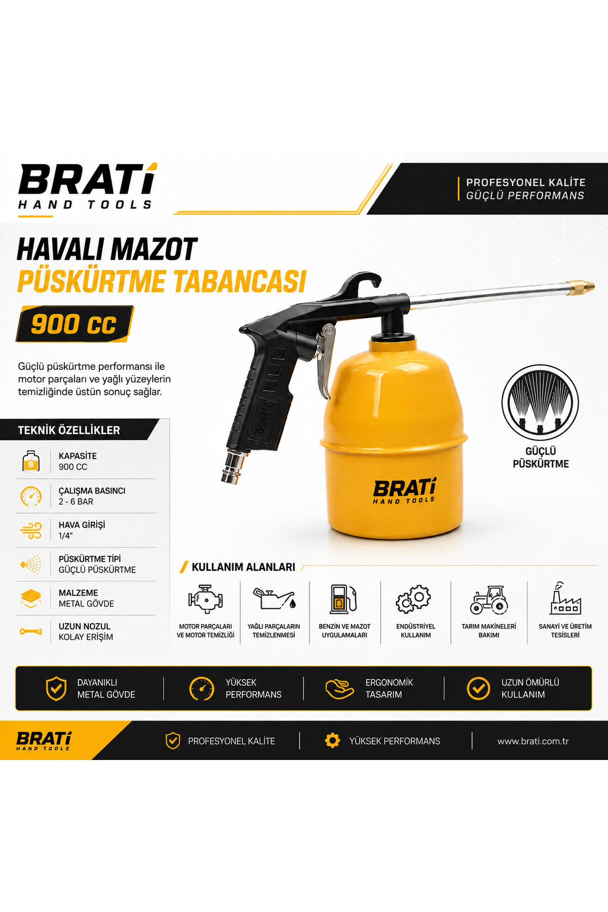 Havalı Mazot Püskürtme Tabancası 900 cc Metal Gövdeli 900 ml Mazot Püskürtme Pompası Sarı