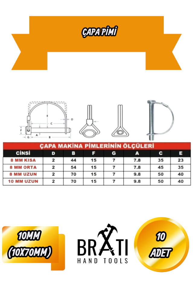 Çapa Pimi Uzun Yaylı Çapa Pimi 10 Mm 10 Adet