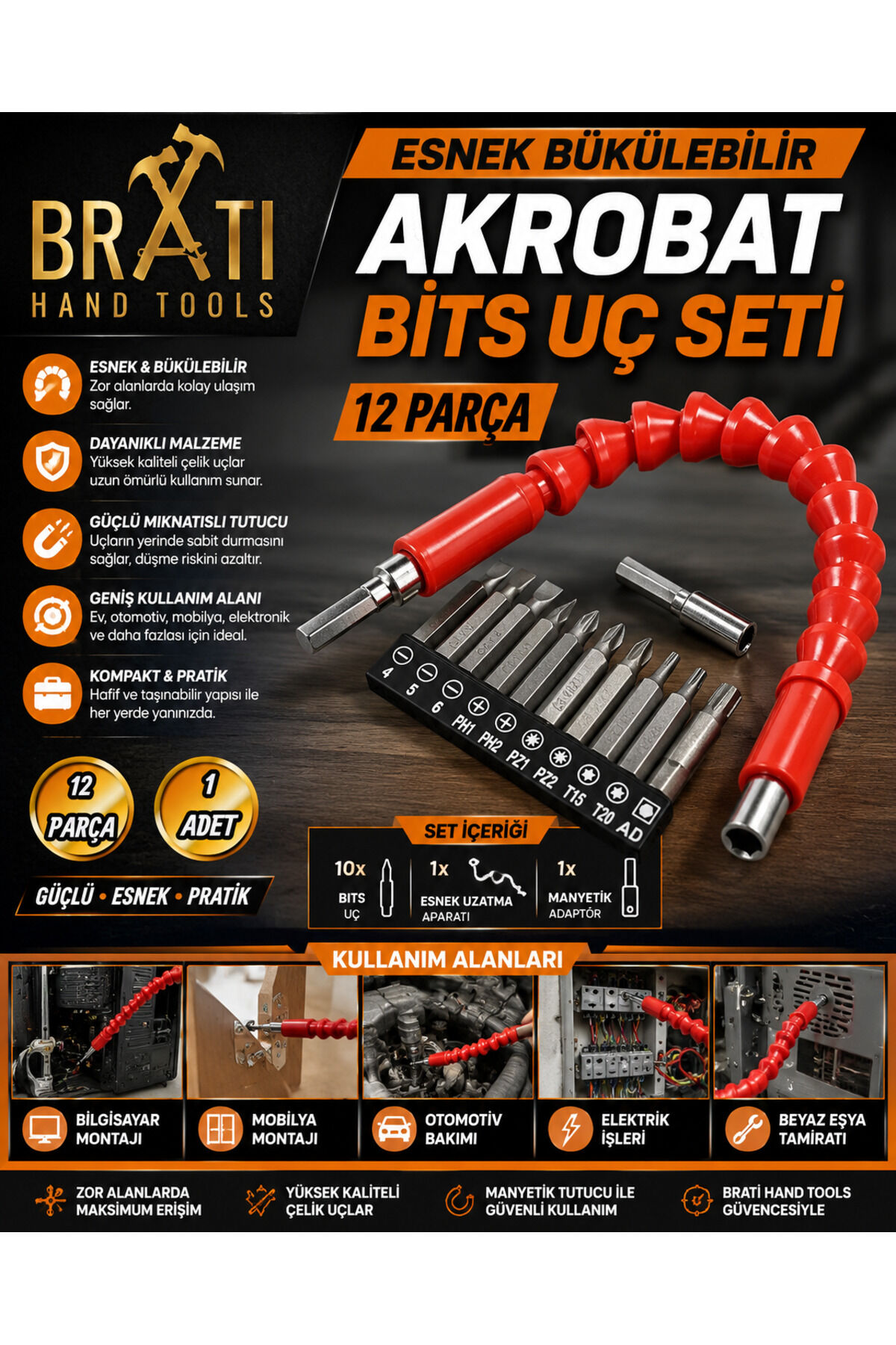Esnek Bükülebilir Akrobat Bits Uç Seti 12 Parça
