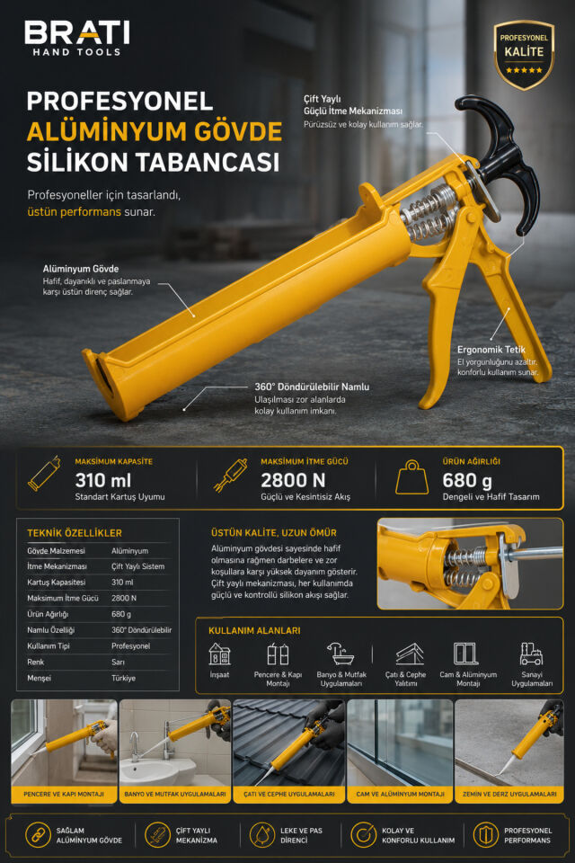 Profesyonel Alüminyum Gövde Silikon Tabancası