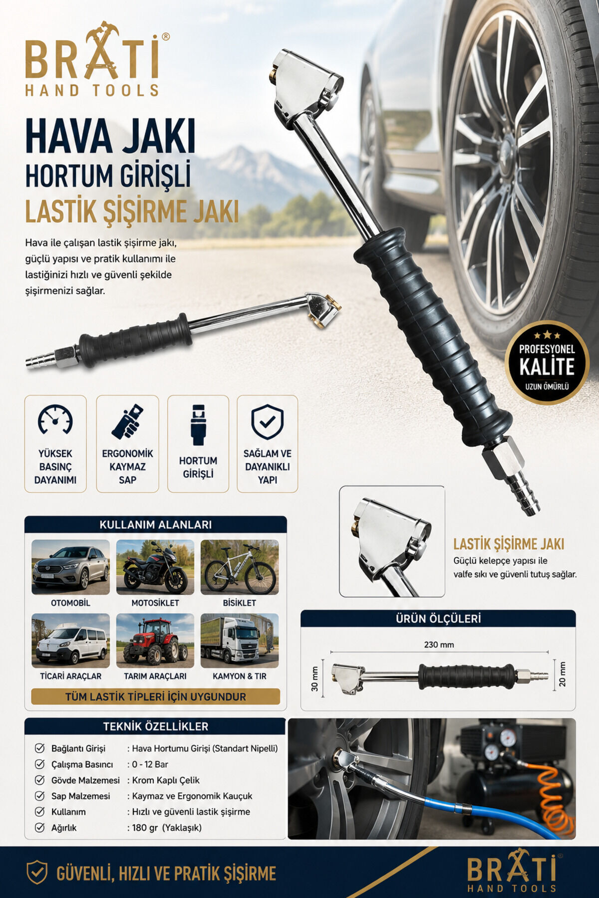 Hava Jakı Hortum Girişli Lastik Şişirme Jakı