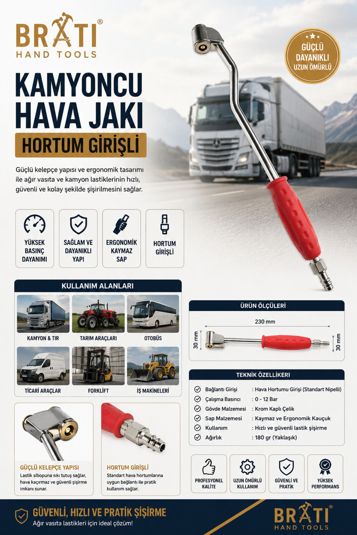 Kamyoncu Hava Jakı Hortum Girişli Lastik Şişirme Jak