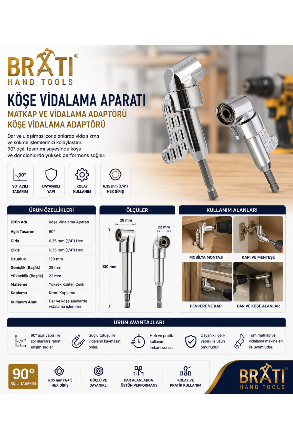 Köşe Vidalama Aparatı Matkap Ve Vidalama Adaptörü Köşe Vidalama Adaptörü