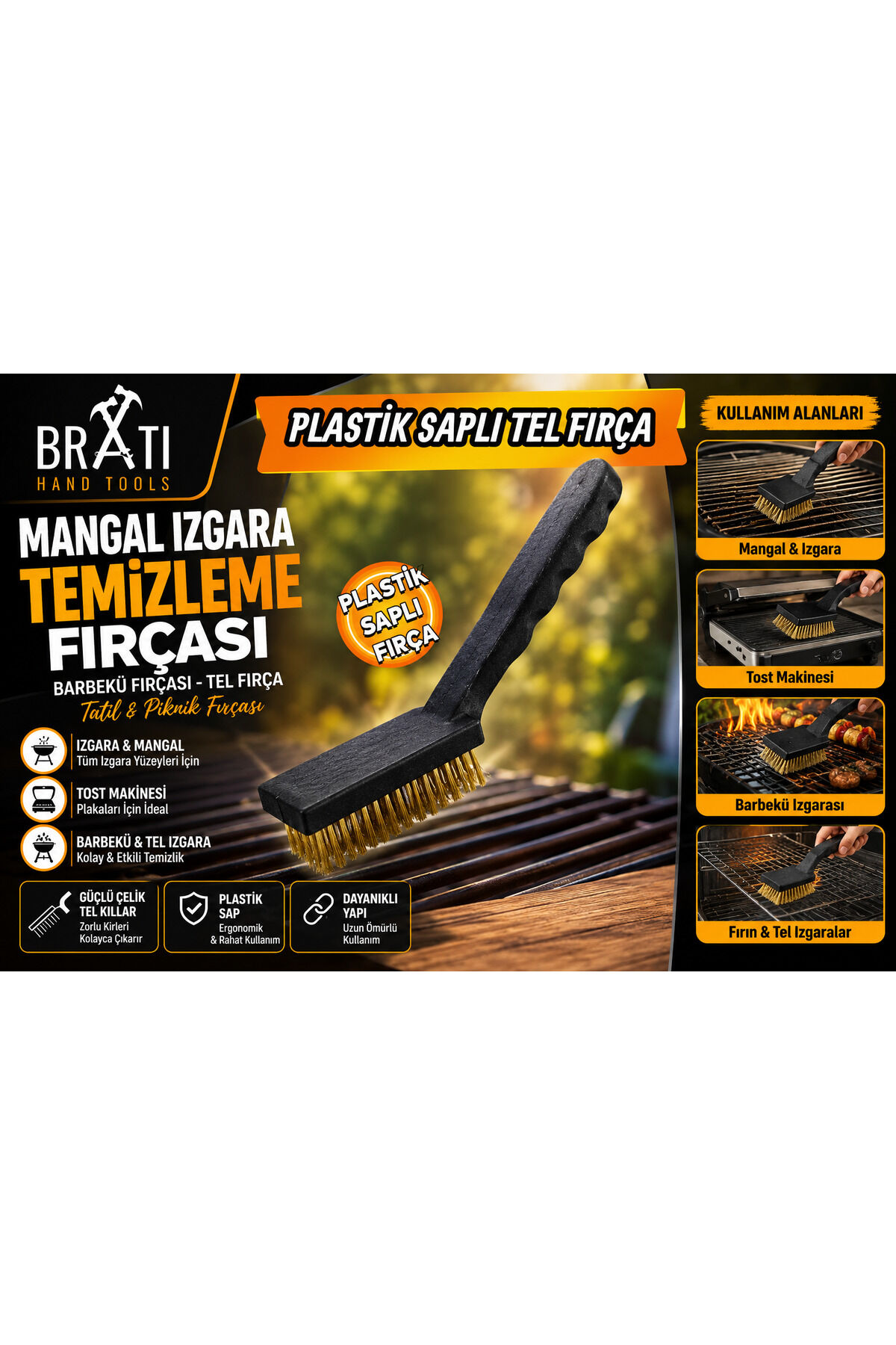 Mangal Izgara Tost Temizleme Fırçası Barbekü Fırçası Tel Fırça Tatil Piknik Fırçası