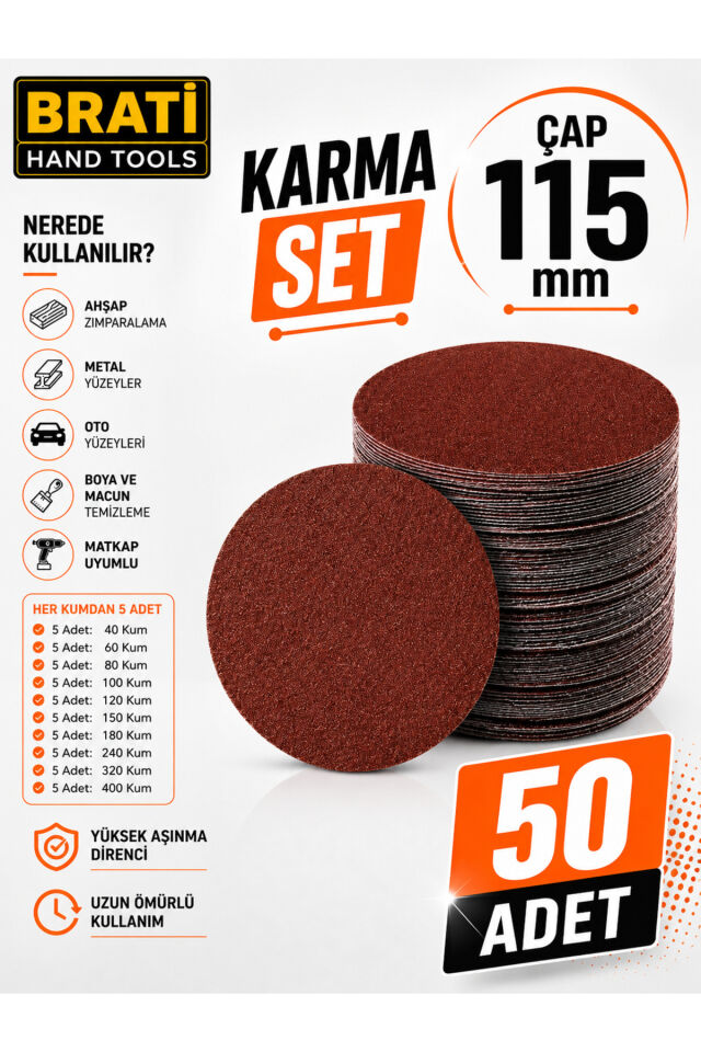 Cırt Zımpara Kağıdı 115 Mm (Karma Paket) 40-60-80-100-120-150-180-240-320-400 Kum