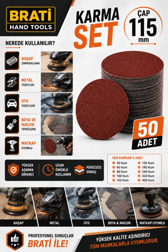 Cırt Zımpara Kağıdı 115 Mm (Karma Paket) 40-60-80-100-120-150-180-240-320-400 Kum