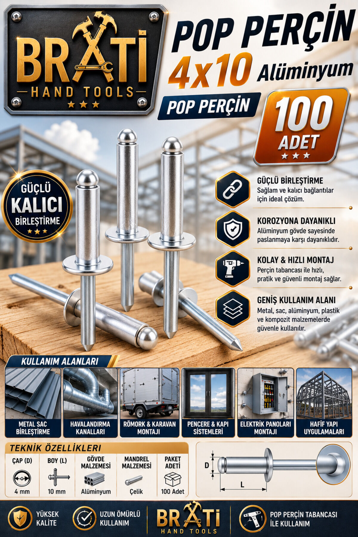 Aluminyum Pop Perçin 4x10 (100 Adet)