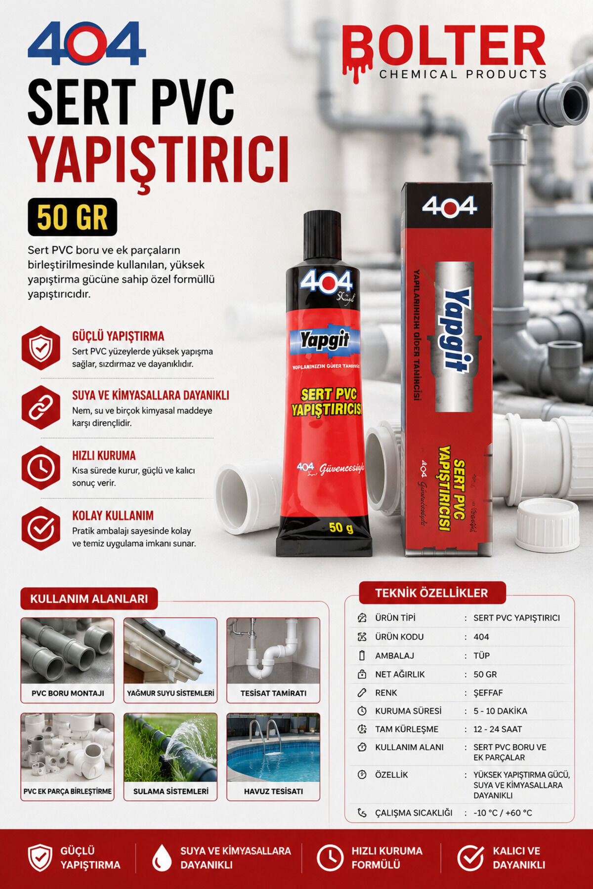 404 Sert Pvc Yapıştırıcı 50 Gr
