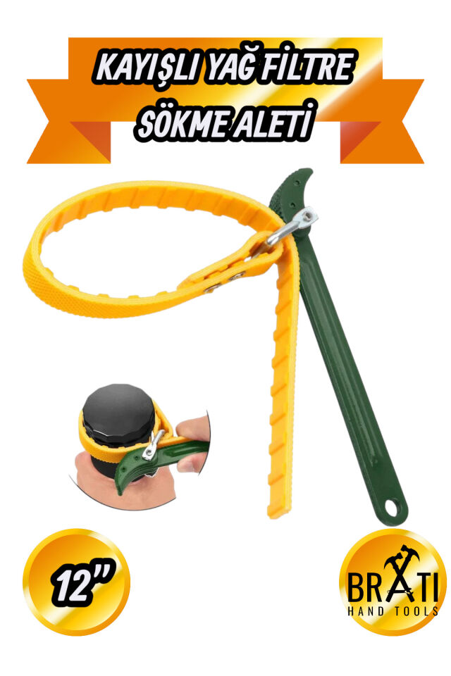 12 No Kayışlı Filtre Anahtarı Kaydırmaz Askılı Yağ Filtresi Sökme Aparatı 12''