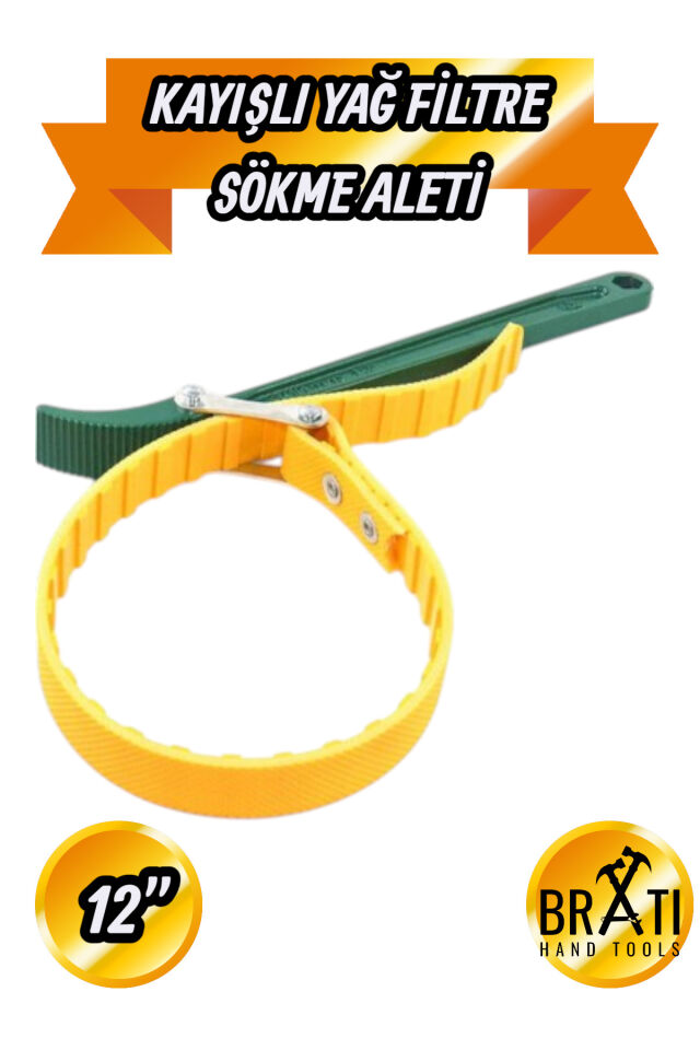 12 No Kayışlı Filtre Anahtarı Kaydırmaz Askılı Yağ Filtresi Sökme Aparatı 12''
