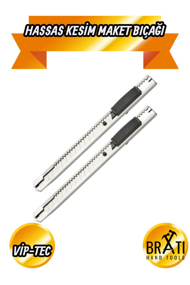 Dar Hassas Kesim Profesyonel Maket Bıçağı Metal Klipsli 2'li Set