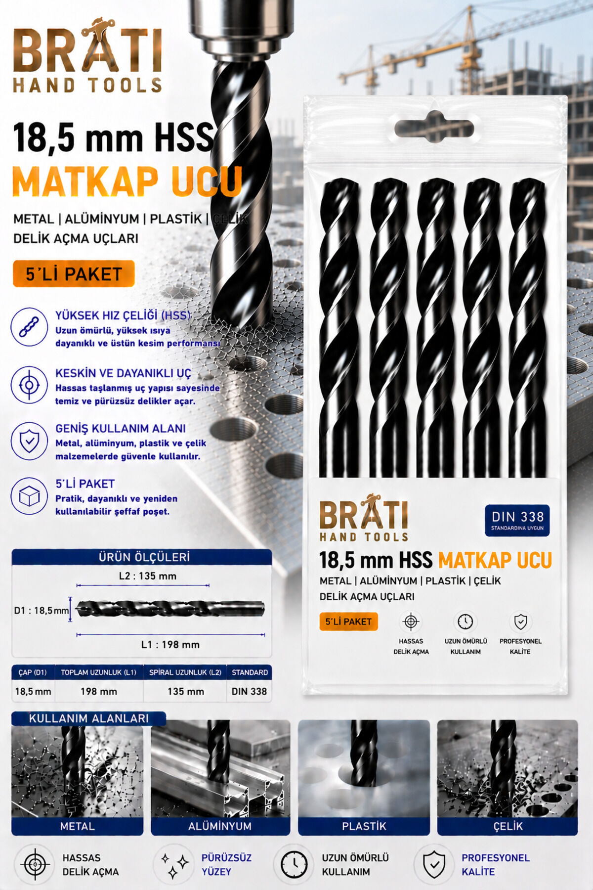 18,5 Mm Hss Matkap Ucu 5 Adet Metal Alüminyum Ahşap Plastik Çelik Delme Uç Delik Açma Uçları