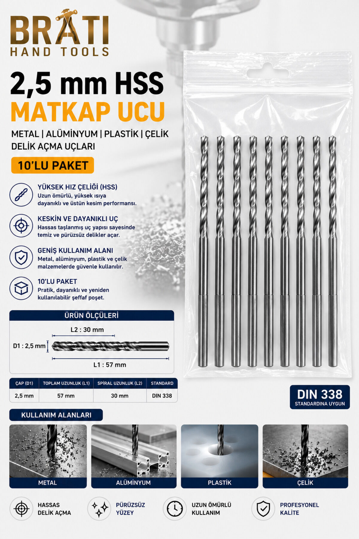 2,5 Mm Matkap Uçları 10 Adet Metal Ahşap Plastik Çelik Delme Uç Delik Açma Uçları