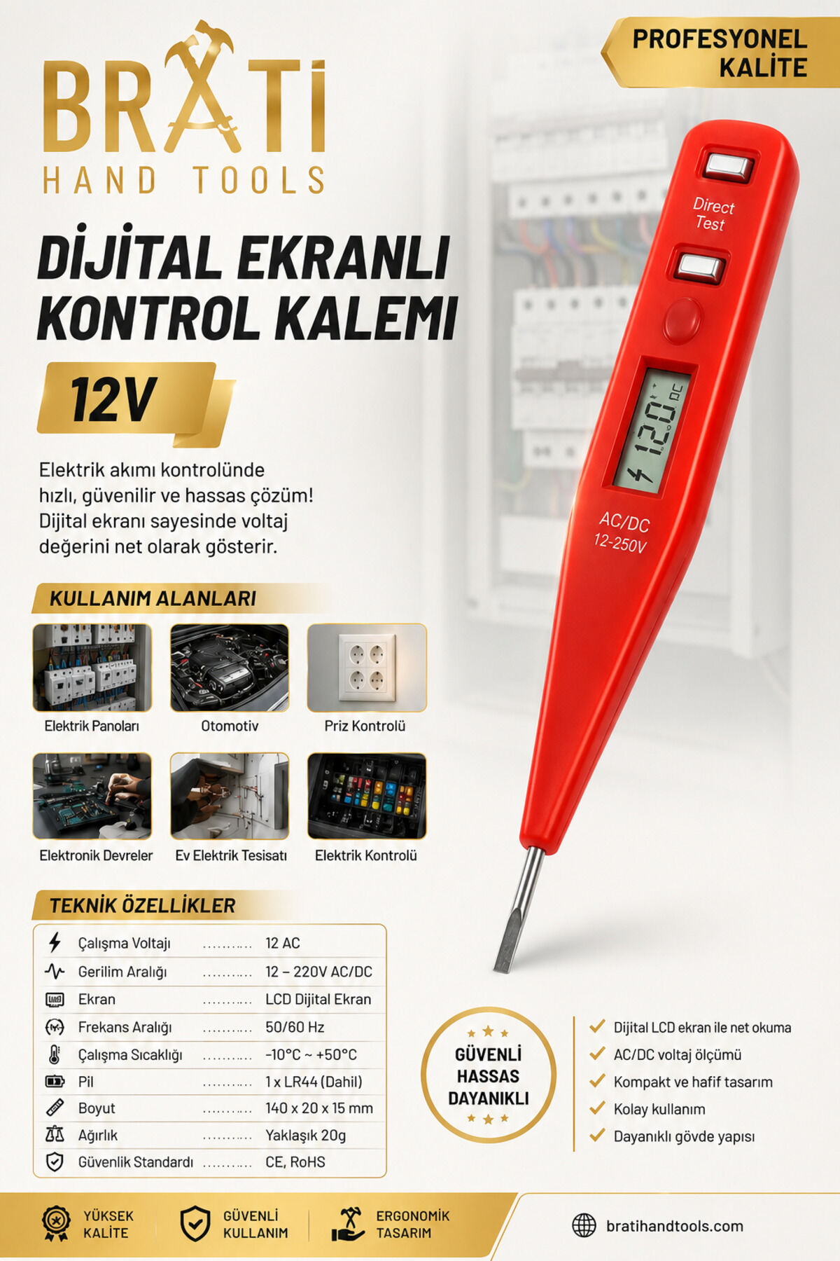 Dijital Ekranlı Kontrol Kalemi 12 V