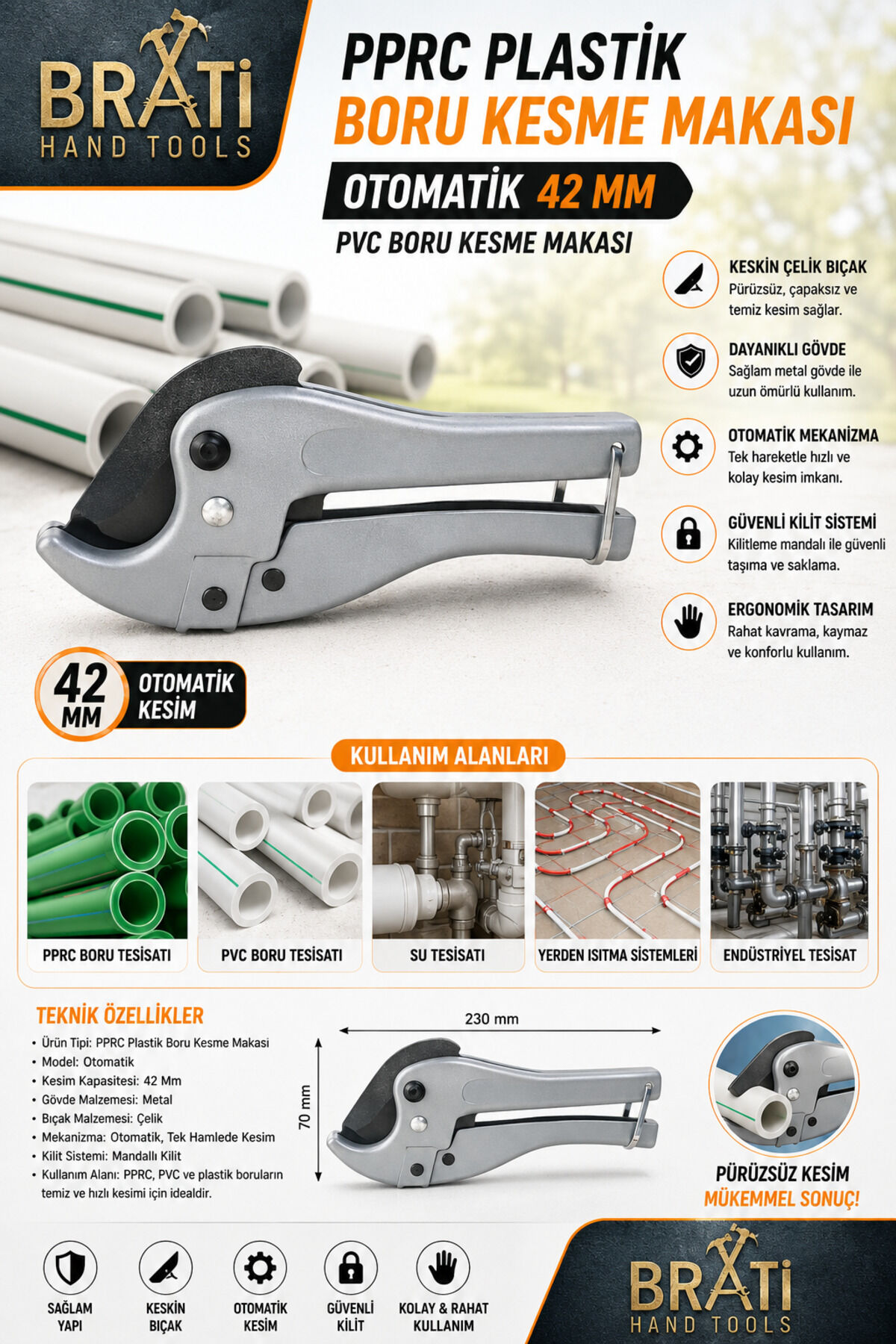 Pprc Plastik Boru Kesme Makası Otomatik 42 Mm Pvc Boru Kesme Makası