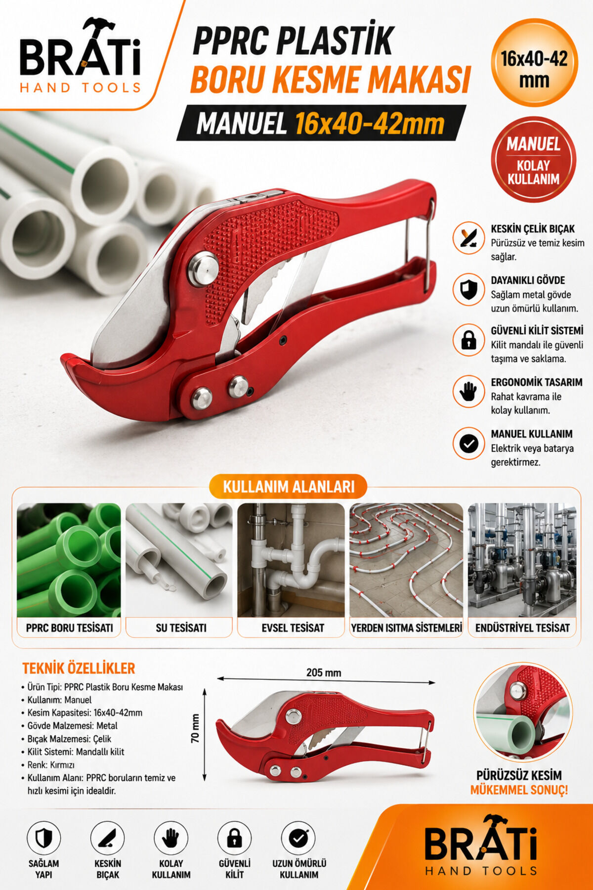 Pprc Plastik Boru Kesme Makası Manuel 16x40-42mm