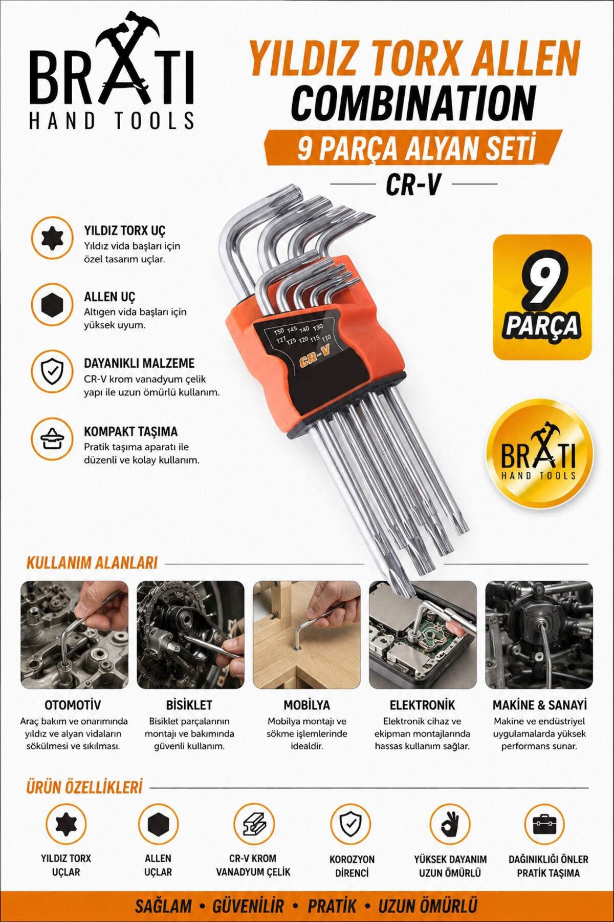 Yıldız Torx Allen Combination 9 Parça Alyan Seti CR-V
