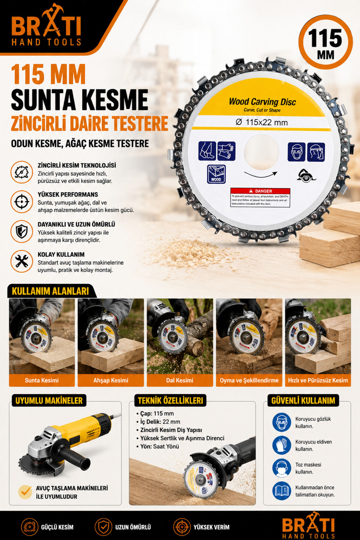115 Mm Sunta Kesme Zincirli Daire Testere Odun Kesme Ağaç Kesme Testere