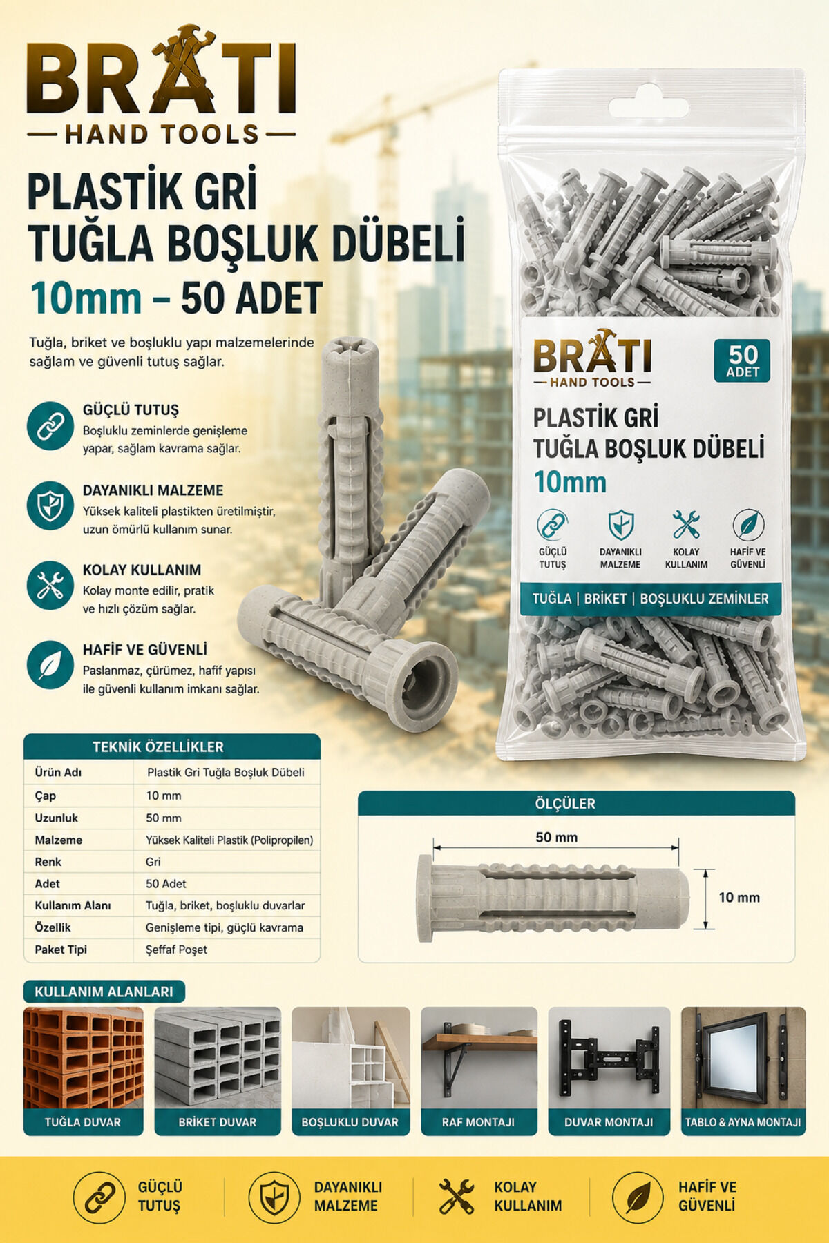 10Mm Tuğla Boşluk Dübeli 50 Adet